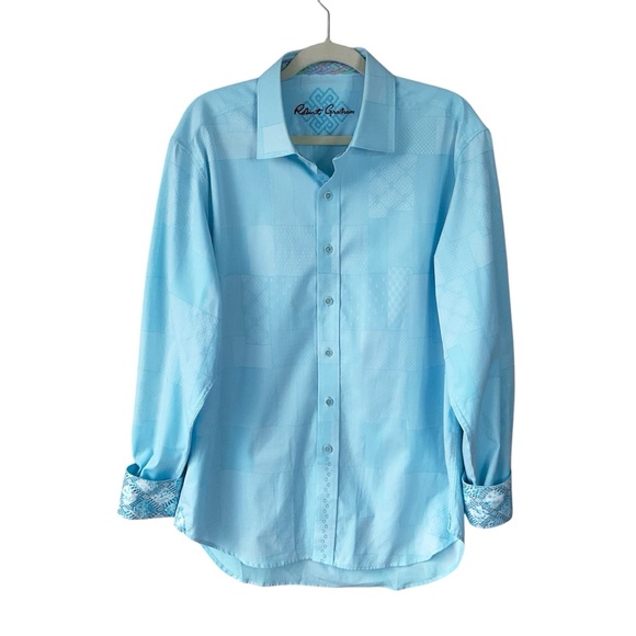 Robert Graham Long Sleeve Button Down Blue Dress Shirt Size L - Picture 2 of 12